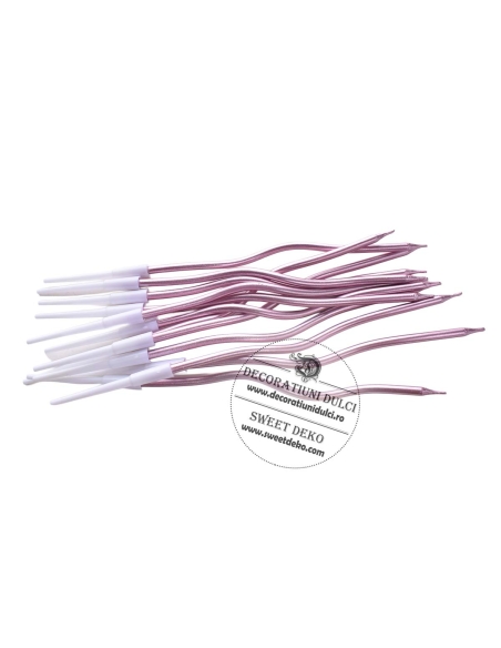 Lumanari spiralate roz metalizat (12buc/set)