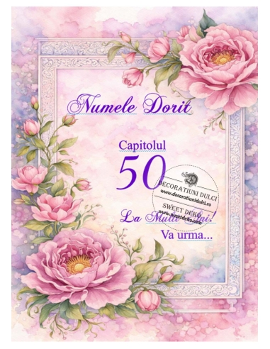 Coperta cartea vietii cu bujori roz | Imagine decor tort