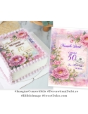 Coperta cartea vietii cu bujori roz | Imagine decor tort