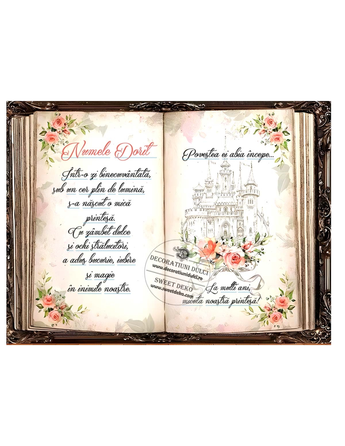 Imagine comestibila carte deschis Povestea micutei printese