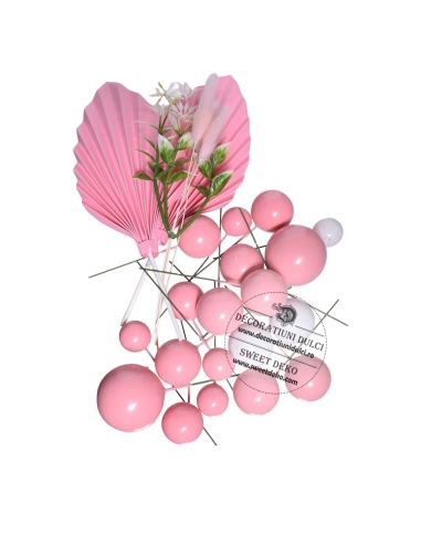 Decor mix sfere roz-alb si 2 decoratiuni carton roz