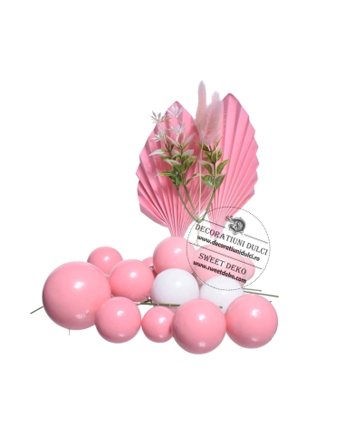 Decor mix sfere roz-alb si 2 decoratiuni carton roz