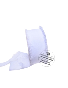 Panglica decorativa cu margini nefinisate din voal bej alba 2