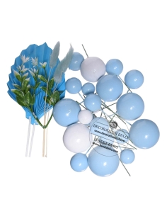 Decor mix sfere alb-albastre si 2 decoratiuni carton