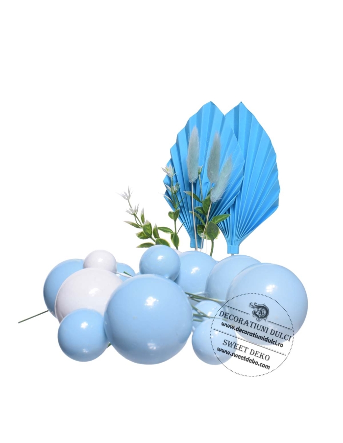 Decor mix sfere alb-albastre si 2 decoratiuni carton