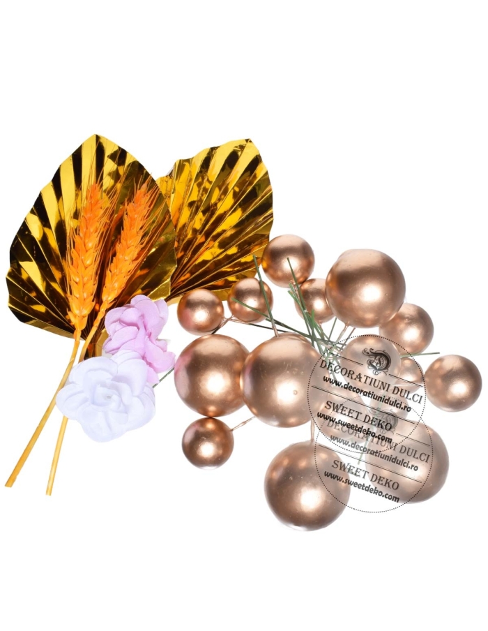 Decor mix sfere aurii si 2 decoratiuni carton