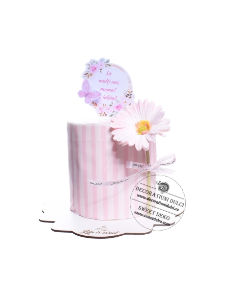 Cake topper din carton La Multi Ani, Mama! eticheta cu trandafiri roz
