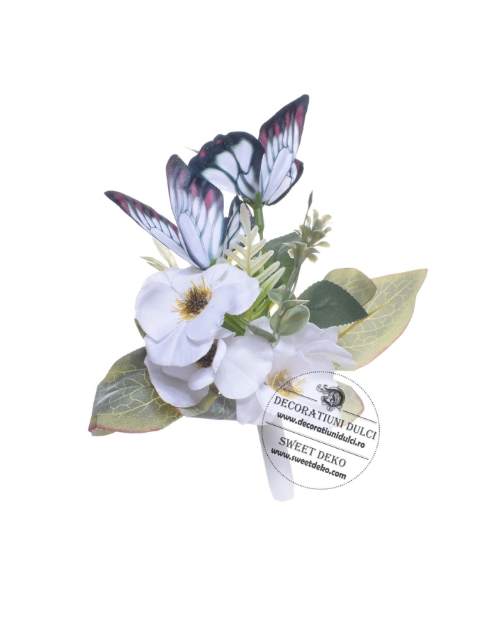 Topper flori - floricele albe si fluturasi