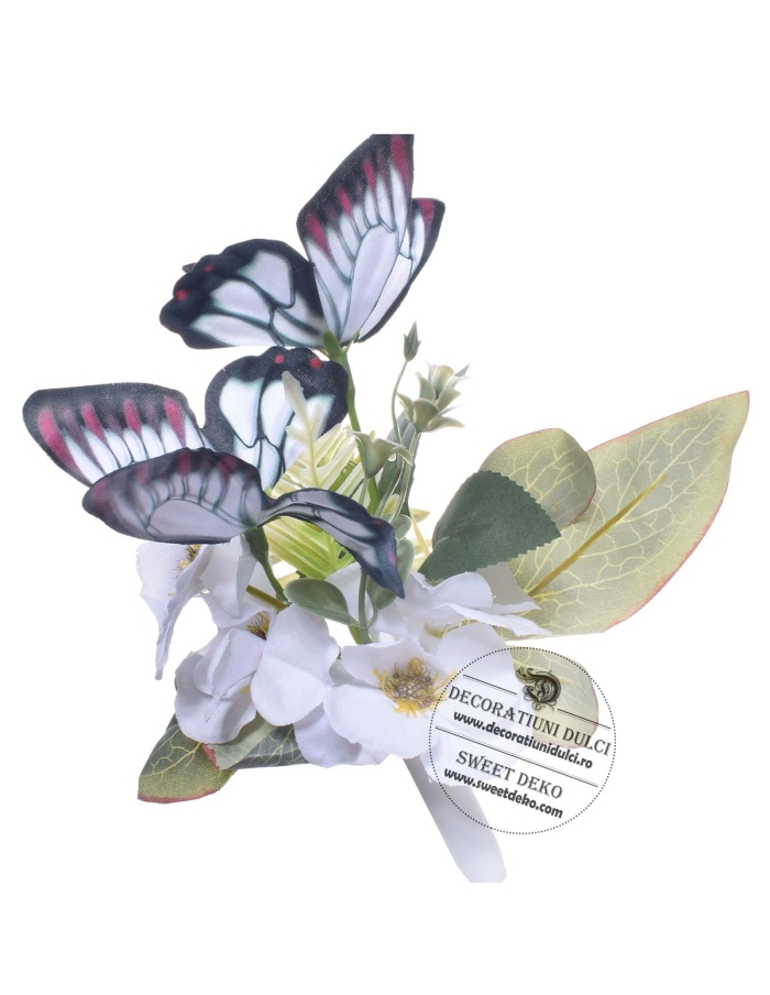Topper flori - floricele albe si fluturasi