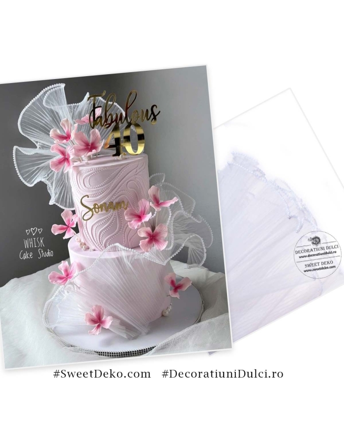 Organza plisata cu perlute pe margine