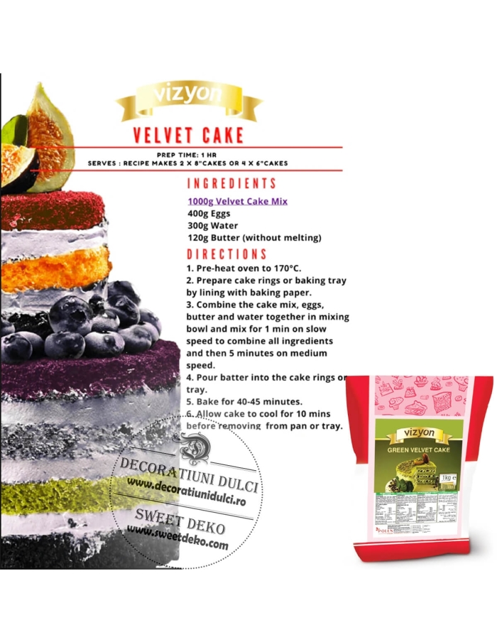 Mix Green Velvet Cake pentru blaturi, rulade, muffins, cookies (1kg.)