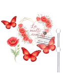 Cake topper din carton La Multi Ani! eticheta cu maci si fluturasi rosii