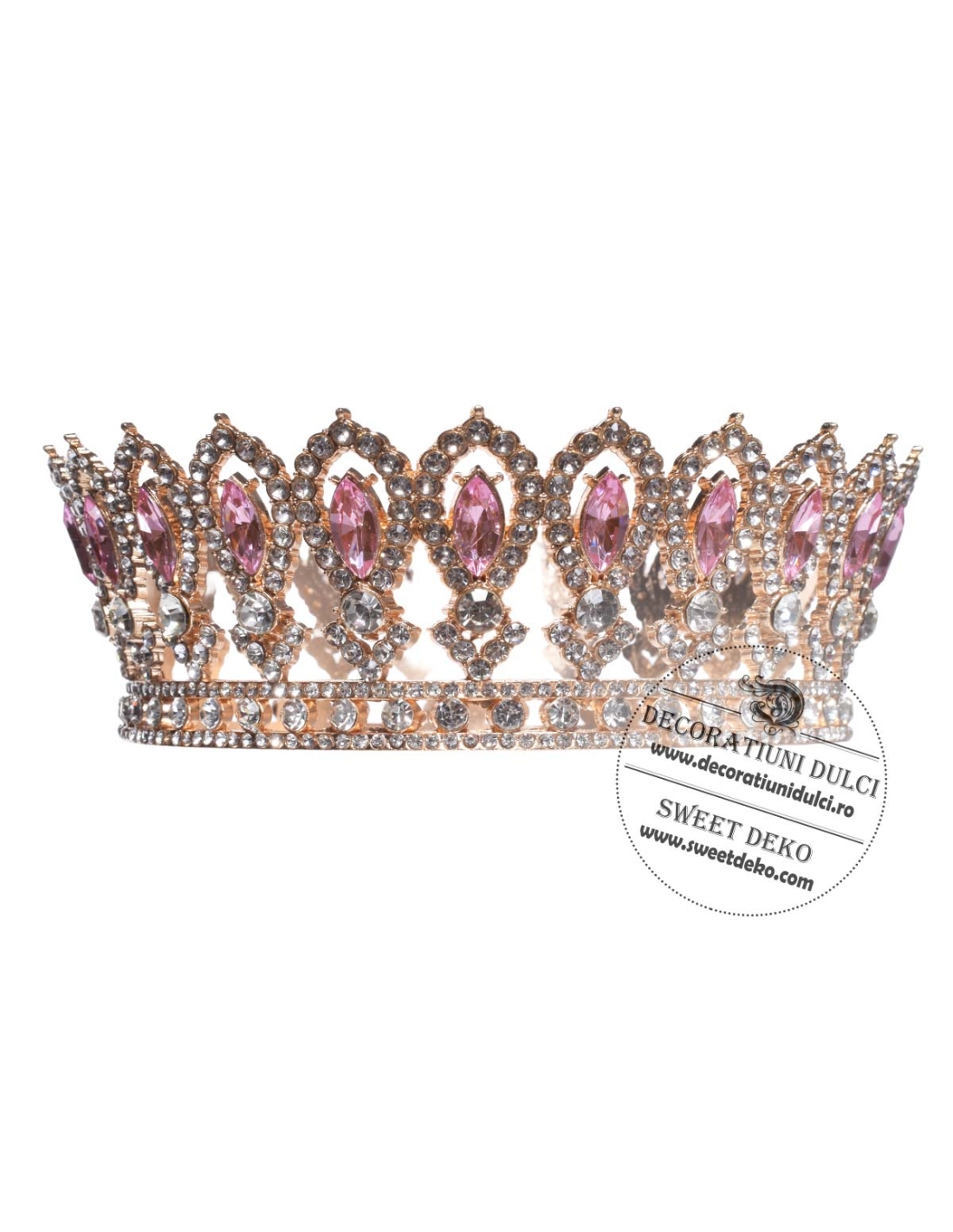 Coronita eleganta aurie cu pietre roz | decor tort