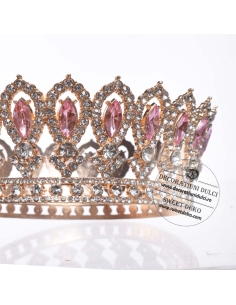 Coronita eleganta aurie cu pietre roz | decor tort 2