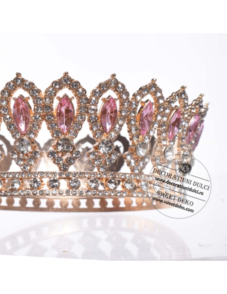 Coronita eleganta aurie cu pietre roz | decor tort