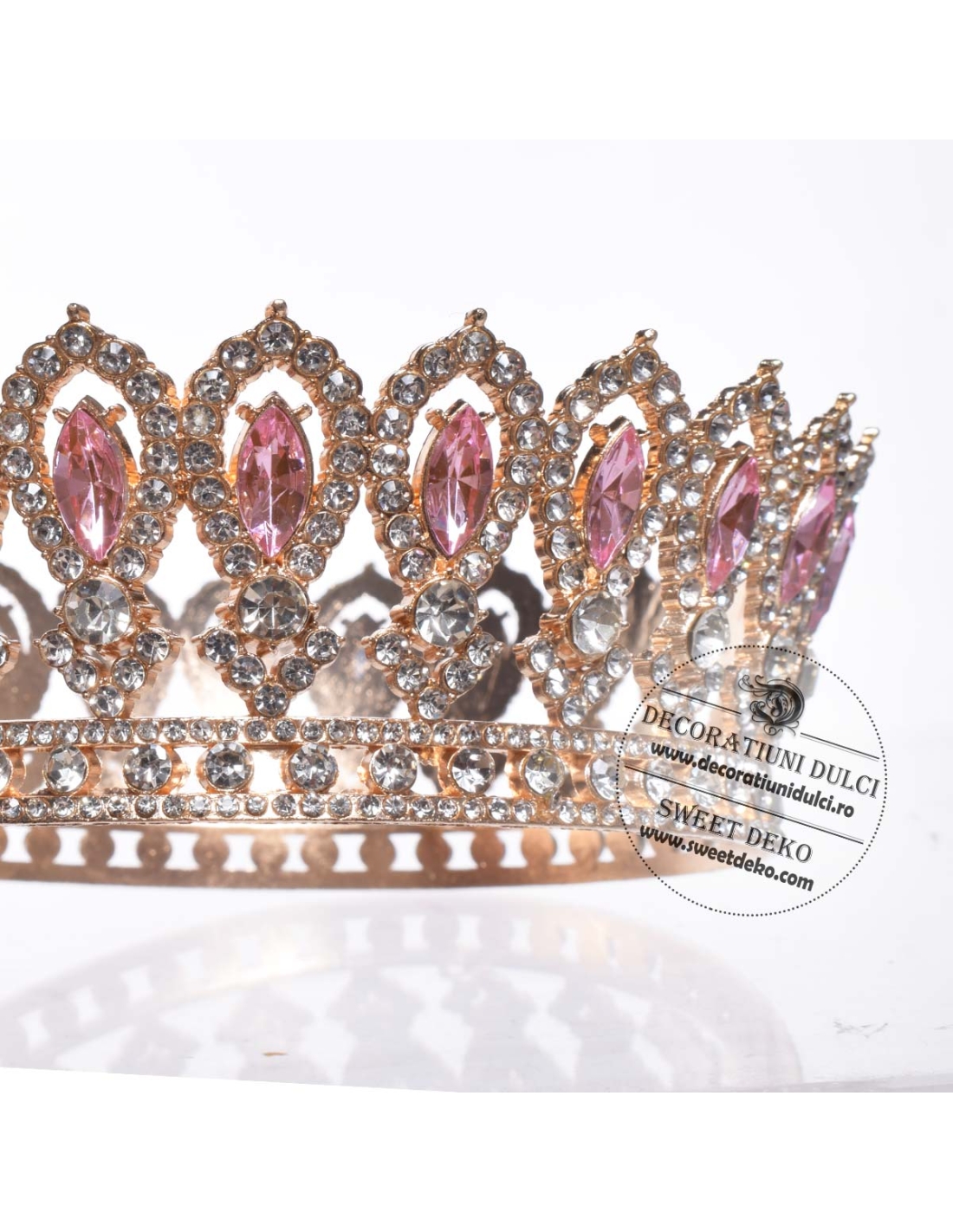 Coronita eleganta aurie cu pietre roz | decor tort