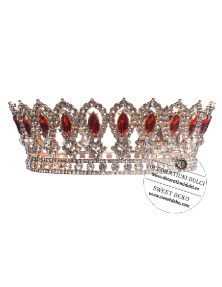 Coronita eleganta argintie cu pietre rosii