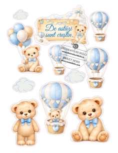 Imagini decor tort  Ursulet si baloane cu aer cald