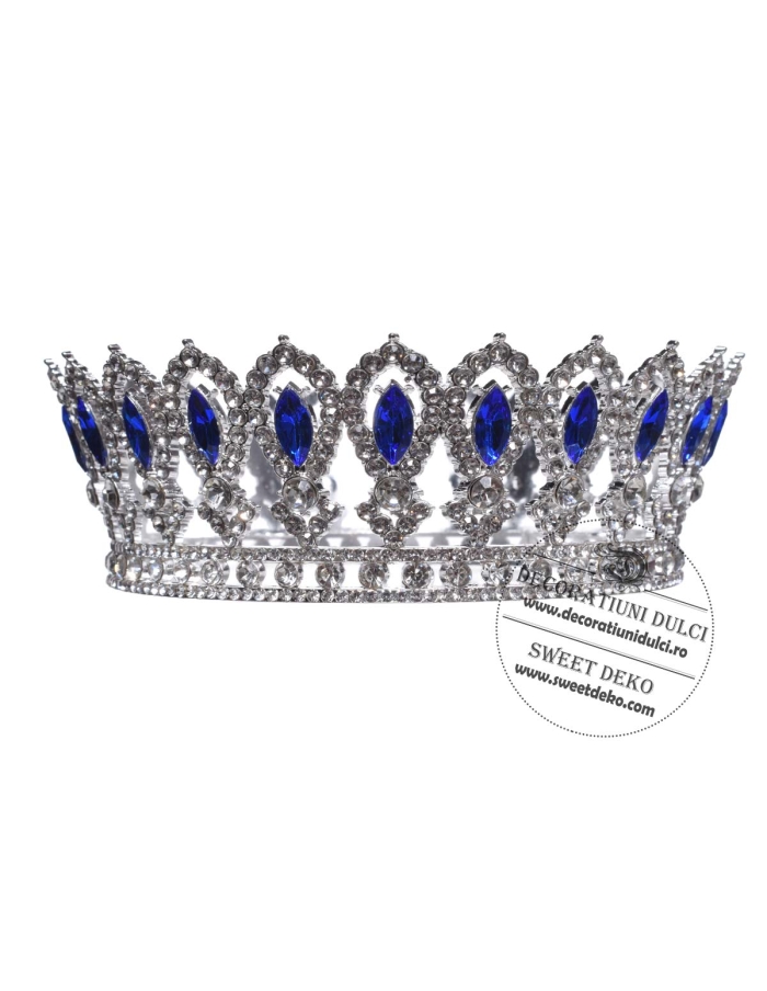 Coronita eleganta argintie cu pietre albastru intens