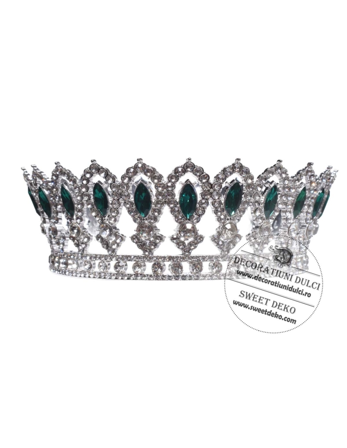 Coronita eleganta argintie cu pietre verzi