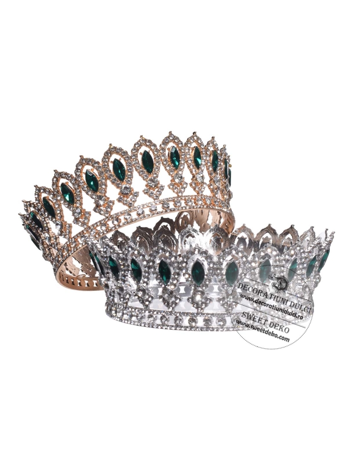 Coronita eleganta argintie cu pietre verzi