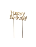 Topper Happy birthday auriu cu strasuri (9x5cm)
