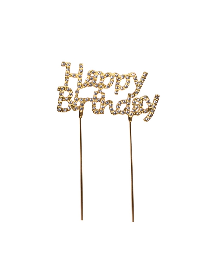 Topper Happy birthday auriu cu strasuri (9x5cm)