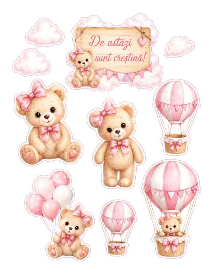 Imagini decor tort  Ursulet FETITA si baloane cu aer cald