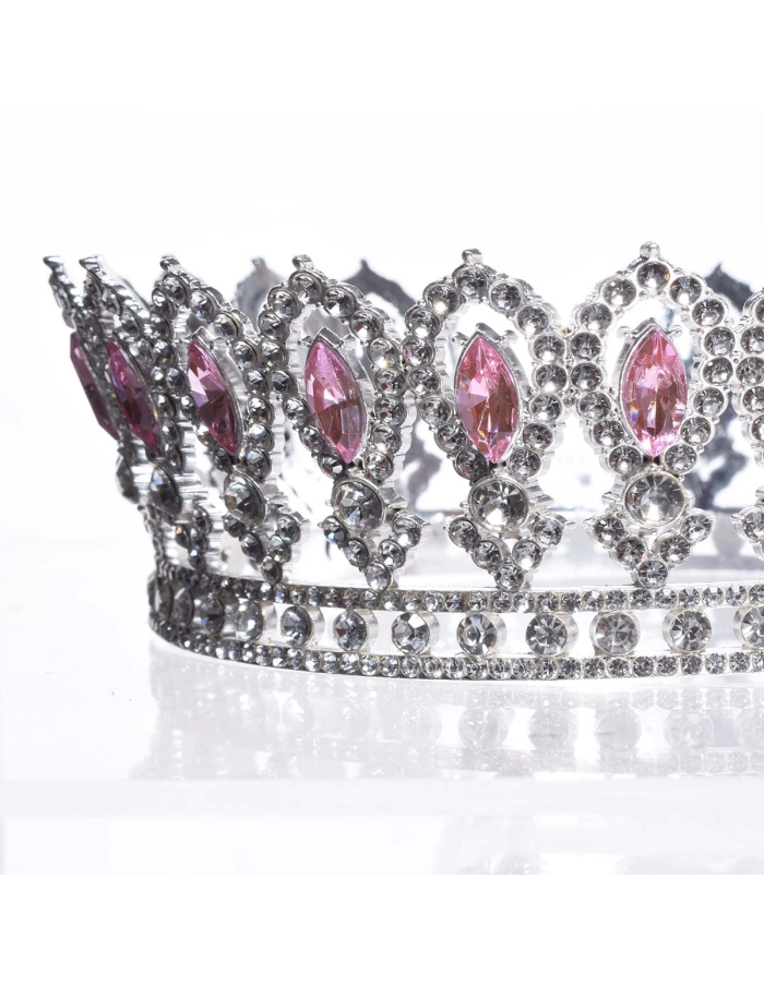 Coronita eleganta argintie cu pietre roz