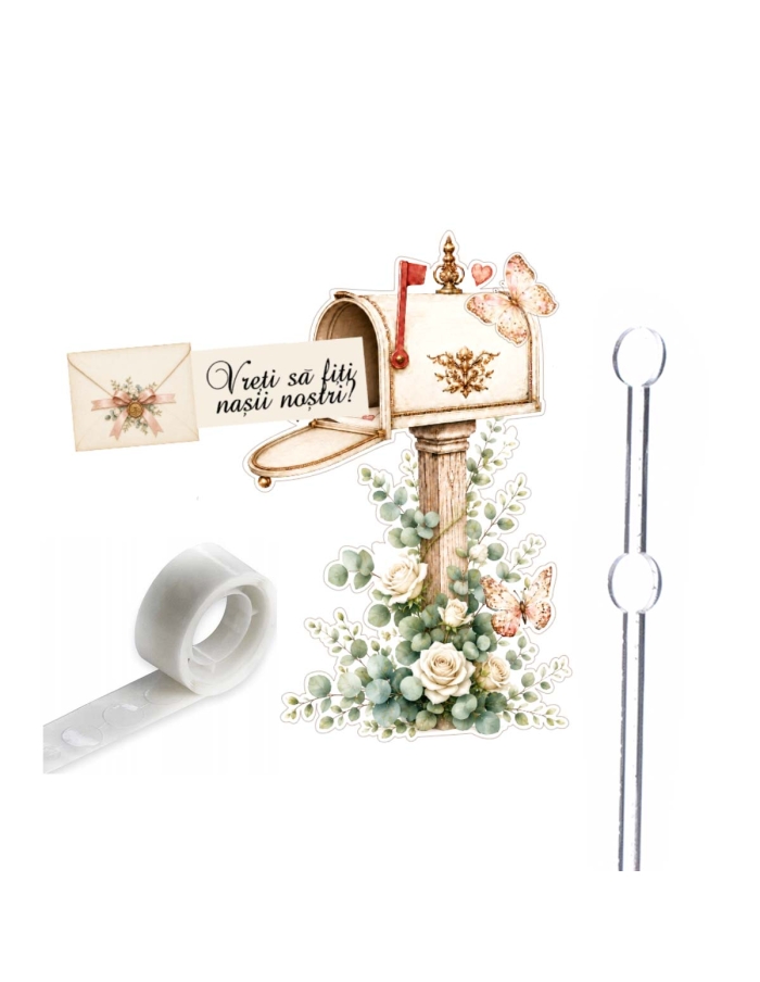 Cake topper din carton  cutie postala Vreti sa fiti nasii nostri?