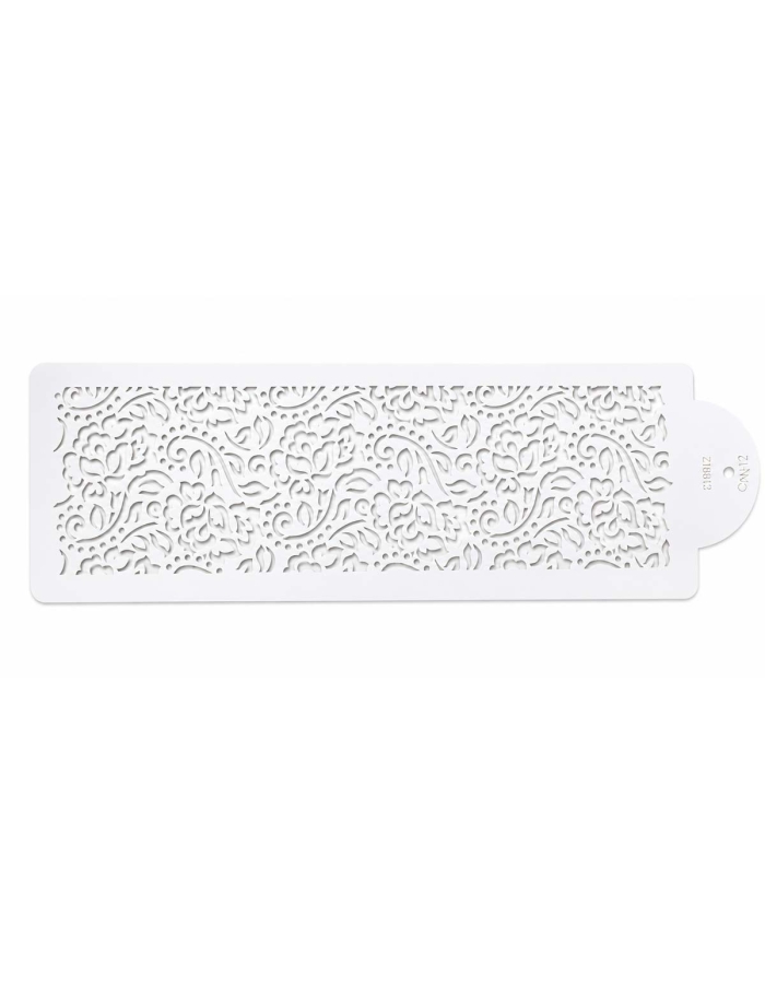 Sablon decor tort tip dantela cu frunze si flori stilizate