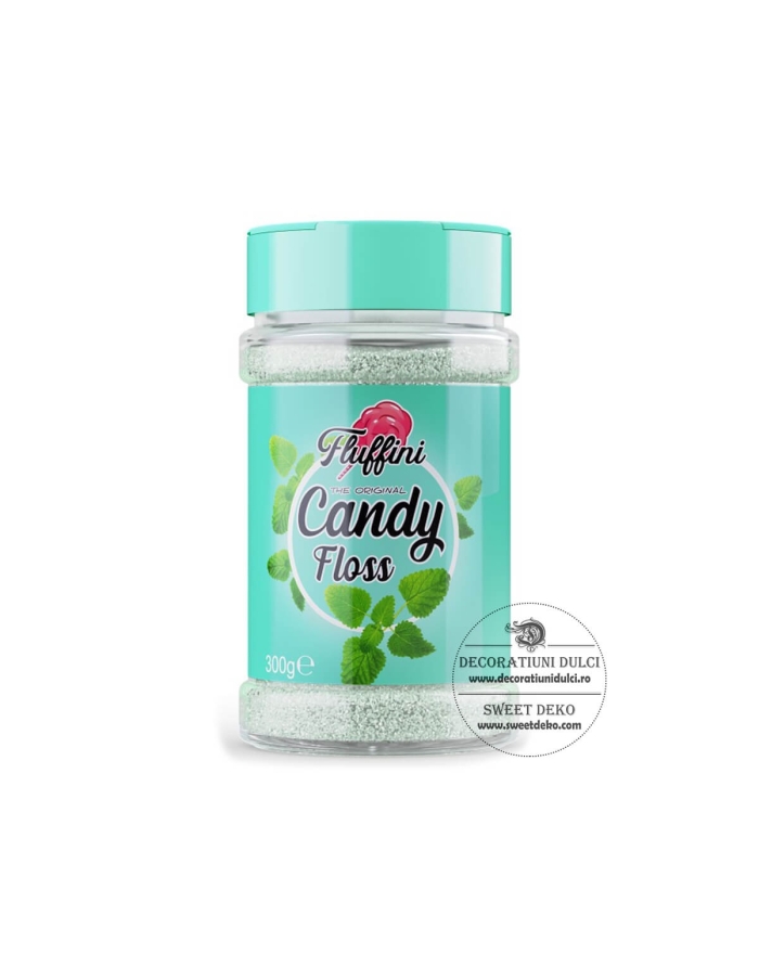 EXP: 28.09.2026 Zahar cu aroma de menta pentru vata pe bat, Fluffini candy floss Mint