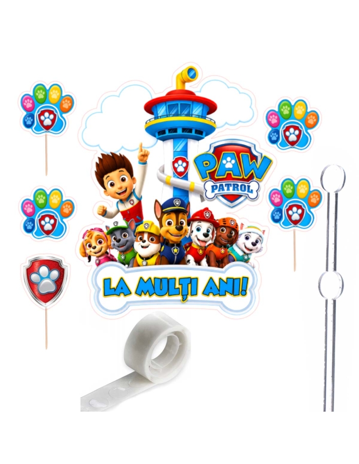 Topper carton La multi ani! cu Patrula Catelusilor