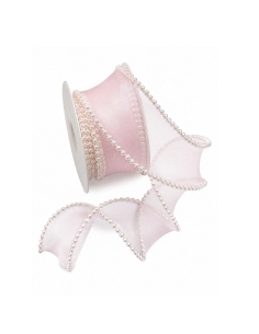 Banda roz din organza cu margelute pe margine