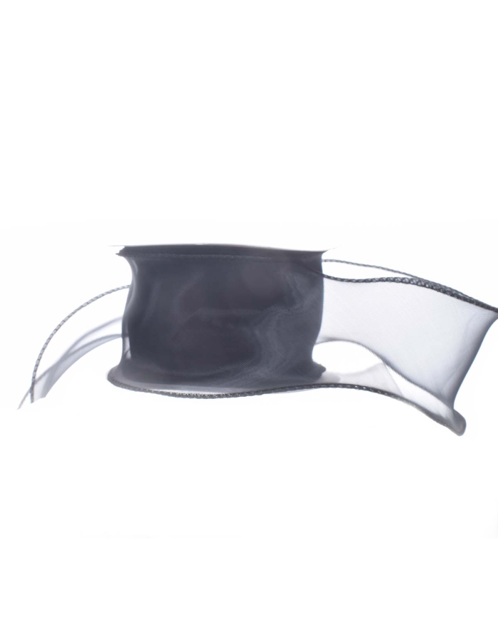 Banda decorativa neagra din organza cu margini festonate