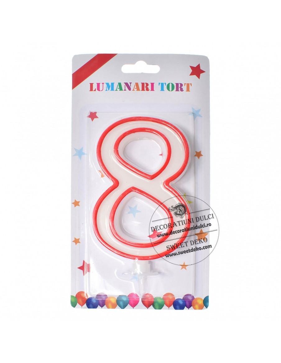 Lumanare 12cm, alba cu bordura rosie